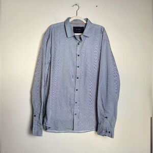 Gentlemen's Outfitters Button Up Shirt Navy White Checked Dapper Formal Size 2X